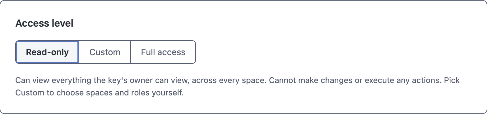 The Access level options: Read-only, Custom, and Full access