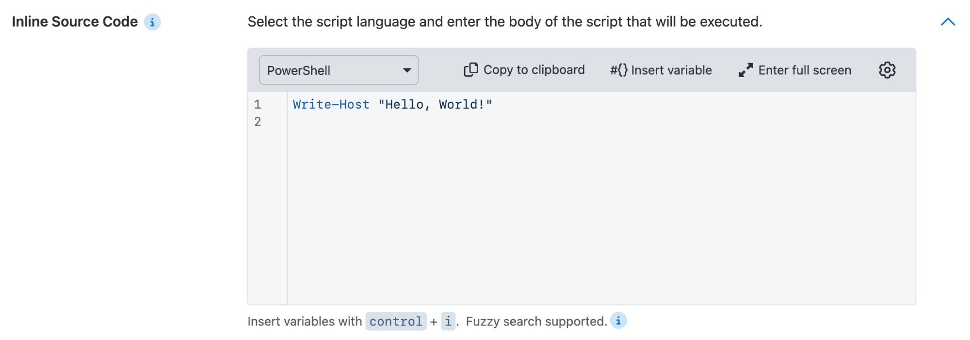 Inline source code expander where users can type a script