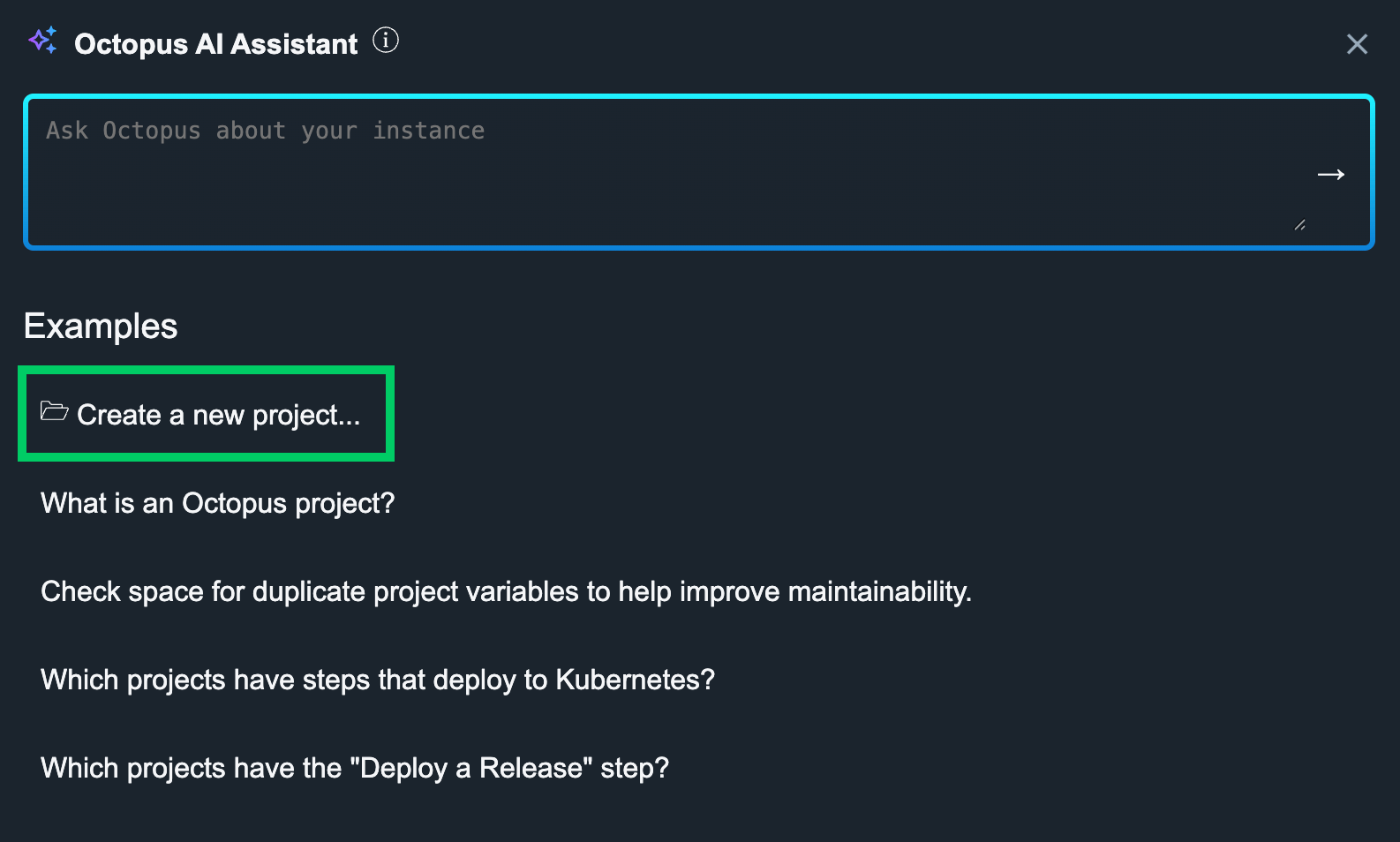 Octopus AI Assistant default prompt window