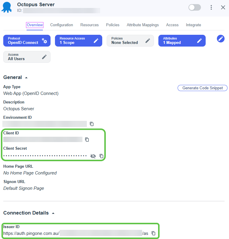 Ping Identity application configuration